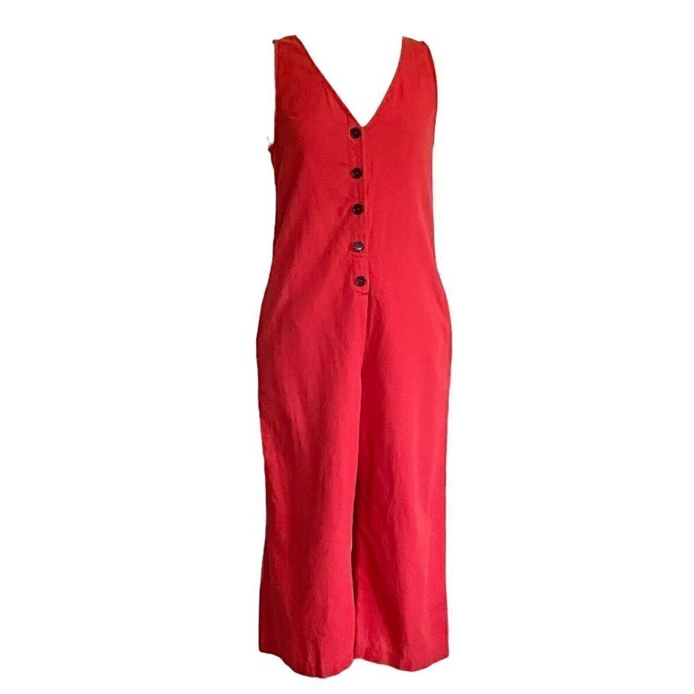 Knot Sisters Riley Jumpsuit Womens Sz S Terracotta Linen Wide Leg Minimalist - Picture 6 of 9